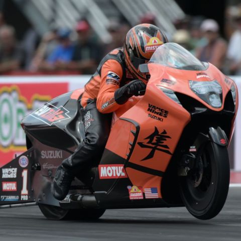 Gaige Herrera earned his first Bristol Dragway victory of his young career, as he powered past Jianna Evaristo in the Pro Stock Motorcycle final Sunday.