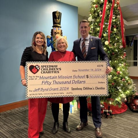 Mountain Mission School in Southwest Virginia was the winner of the prestigious $50,000 Jeff Byrd Grant. The funds will renovate Mountain Mission's existing chapel, which has long served as the epicenter of campus and student activities. (From left to right) SCC-Bristol's Betsy Holleman and Claudia Byrd presented the Jeff Byrd Grant to Mountain Mission School representative Israel O'Quinn.