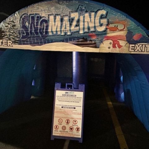 Snowmazing presented by Healing Hydration offers a fun inflatable maze for guests at Food City Speedway In Lights.