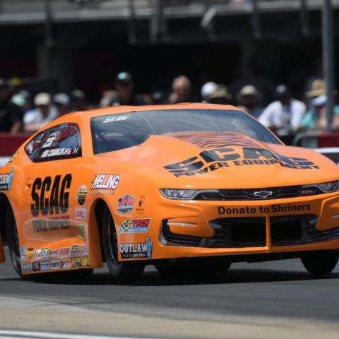 Jeg Coughlin powered his SCAG Chevy to the Pro Stock victory over longtime rival Greg Anderson in the final round of the Super Grip NHRA Thunder Valley Nationals Sunday at Bristol Dragway.
